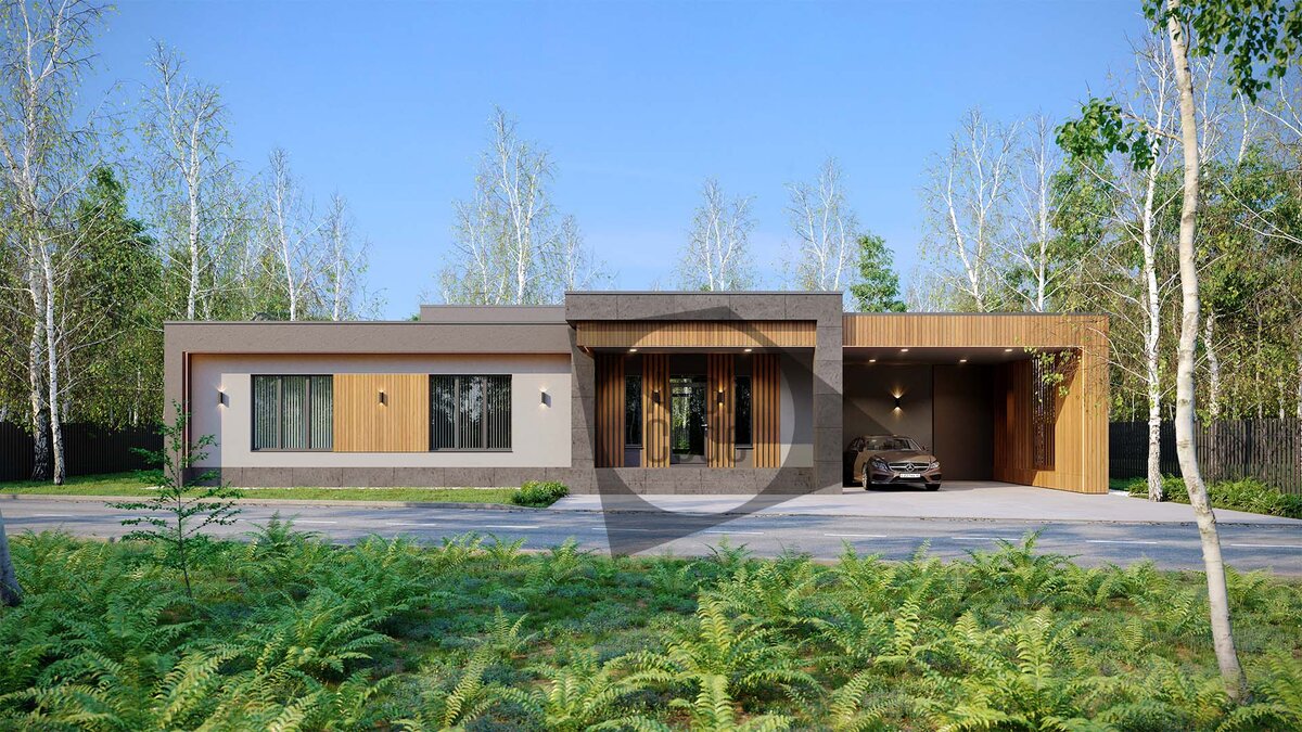 Проект красивого одноэтажного дома с банным комплексом