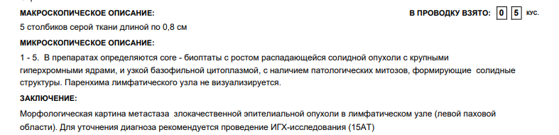 Результат гистологического исследования
