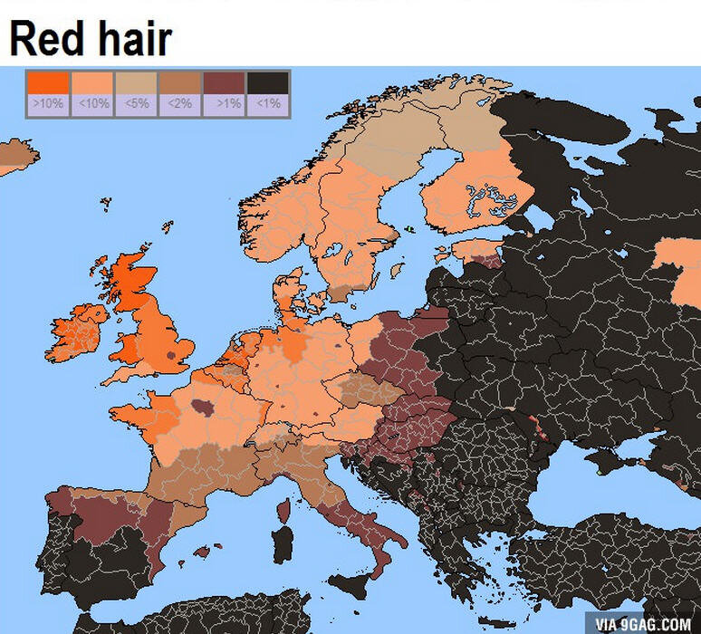 Карта распространения рыжих волос