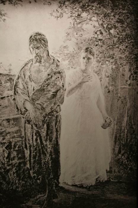 Рентгеновский снимок картины «Милосердие», поверх которой Ге написал разговор Пилата и Христа