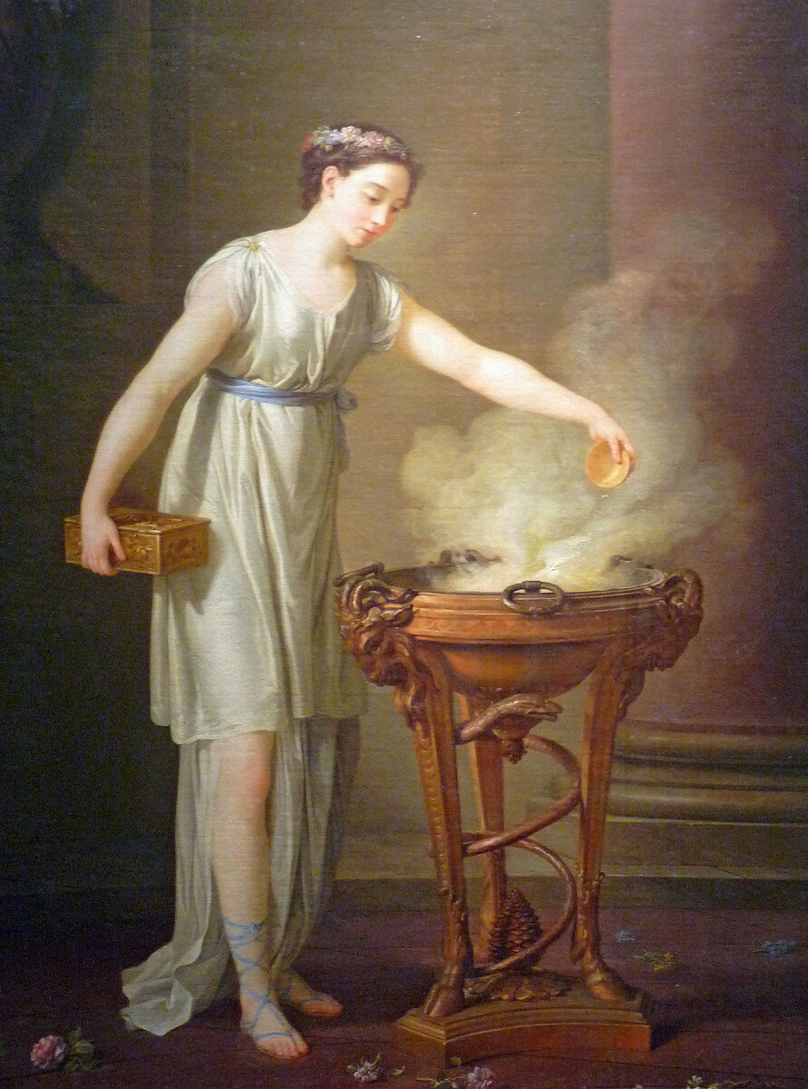 Жозеф-Мари Вьен, Жрица, воскуряющая фимиам на треножнике (La Vertueuse Athénienne), 1762, Музей изящных искусств, Страсбург
