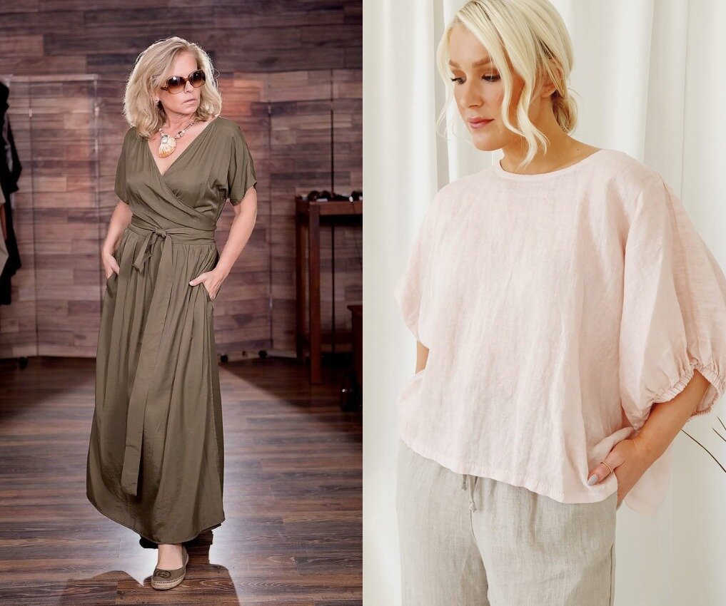 Платье запашного стиля и блуза с брюками в стиле кэжуал-бохо