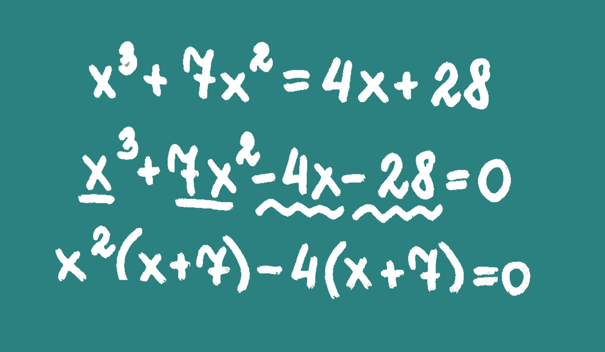 Привет! Разберемся, как упростить уравнение с третьей степенью на примере вот такого задания:
х^3  + 7х^2 = 4х + 28. Итак, приступим! Первое, что нам нужно, это понять, чего от нас хотят.