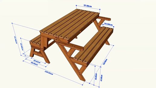 Чертеж скамейки трансформера в стол с лавками