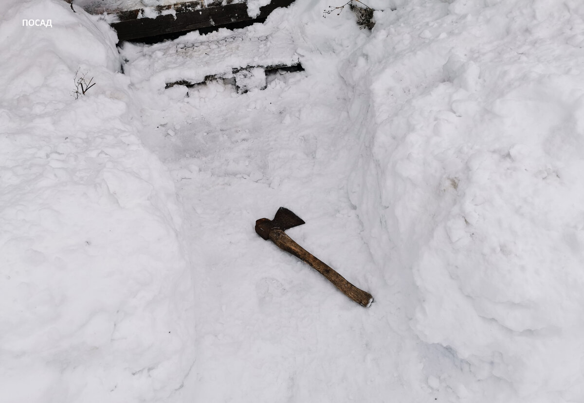 В прямом смысле прорубаю дорогу к дому. Высота снежного навала почти метр. А ведь ещё только декабрь!