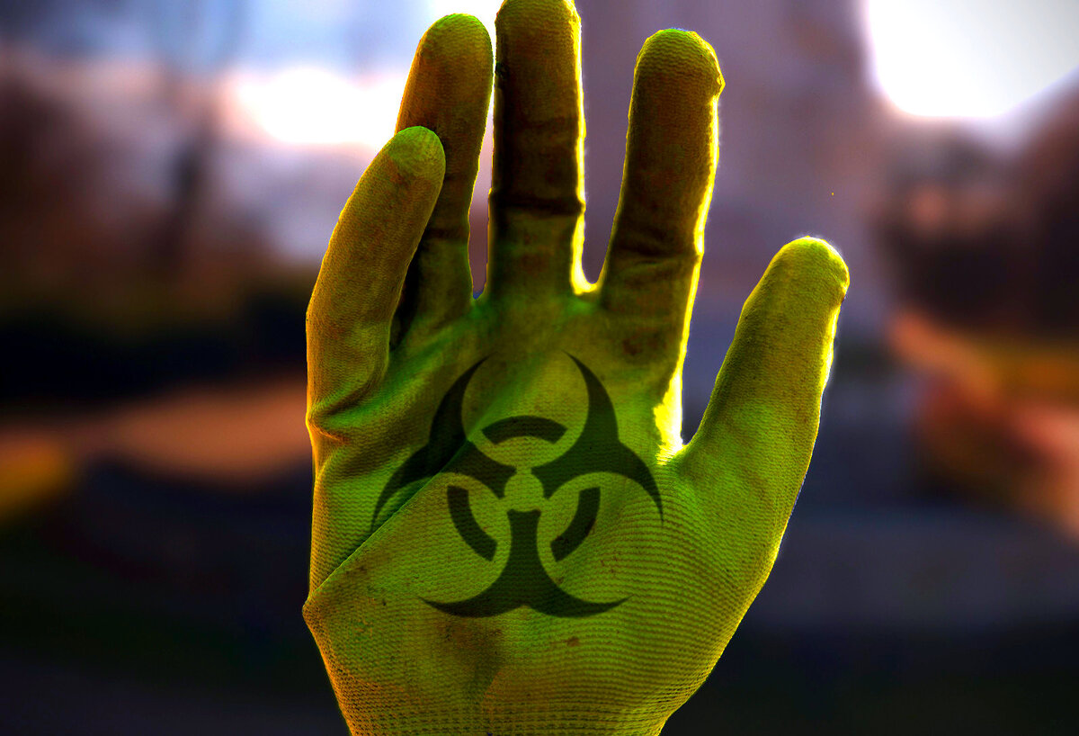 Символ предупреждения о биологической опасности, biohazard. 