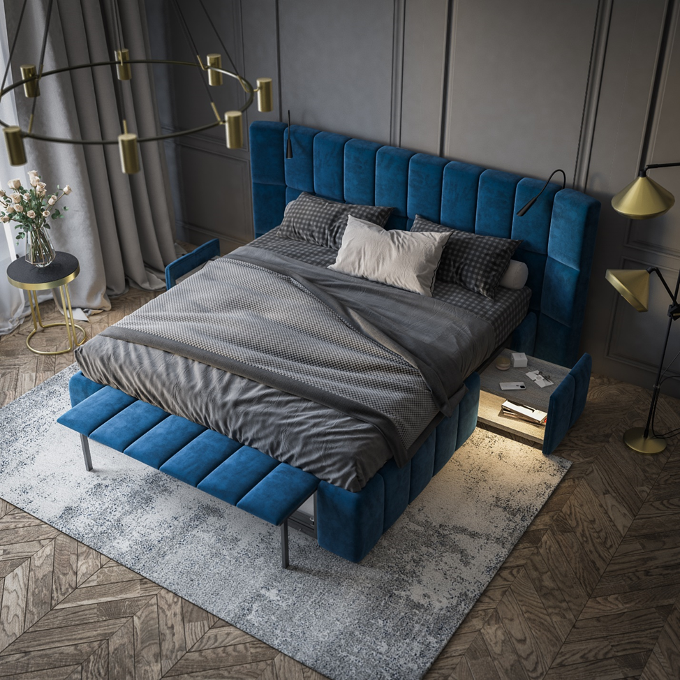 Если габариты комнаты позволяют, то вы можете выбрать модель с выдвижными ящиками и банкеткой. 