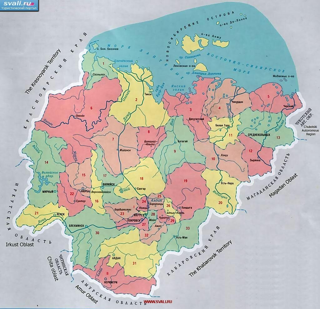 Подробная карта якутии со всеми городами