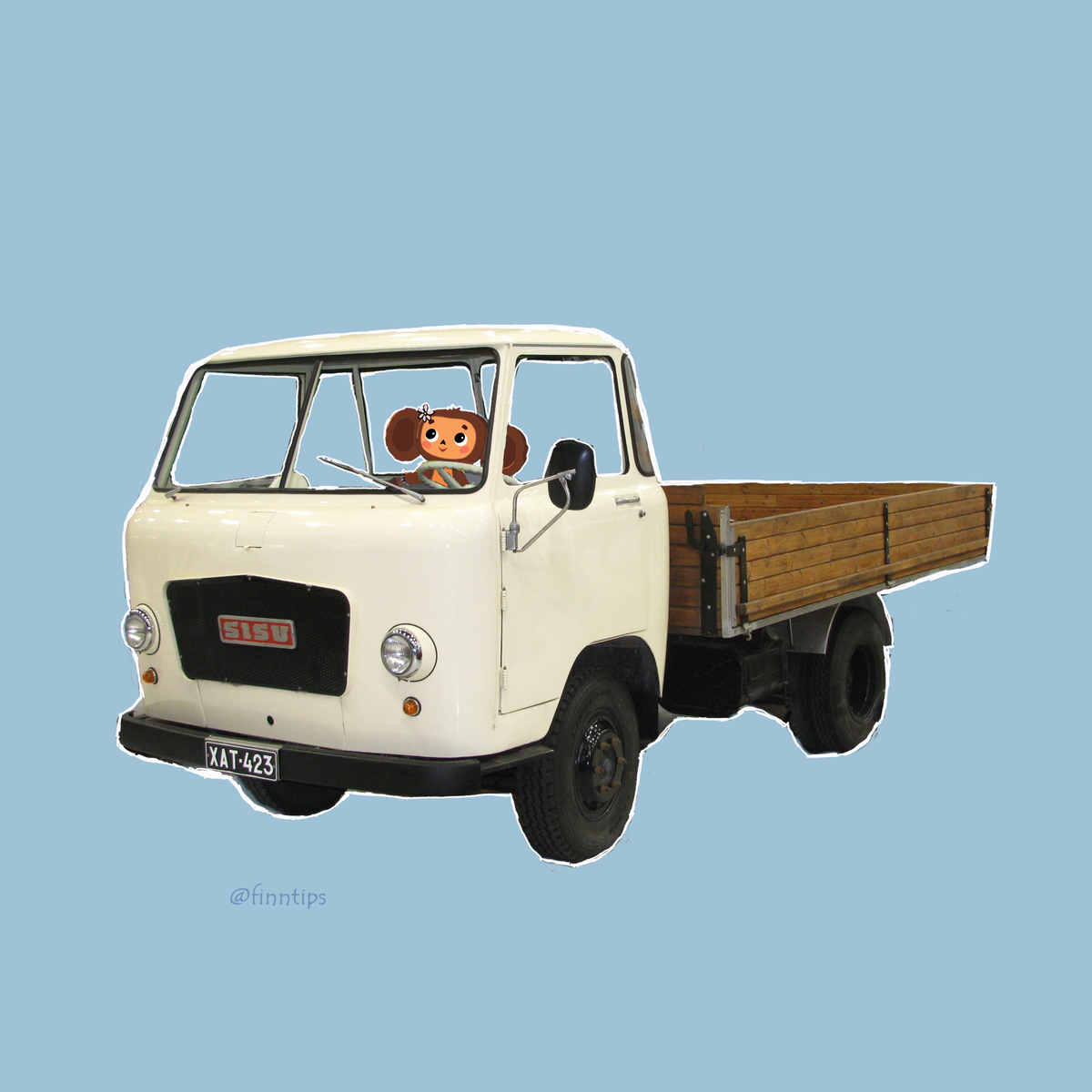 Чебурашка едет на грузовике Sisu, потому что уже поменял права