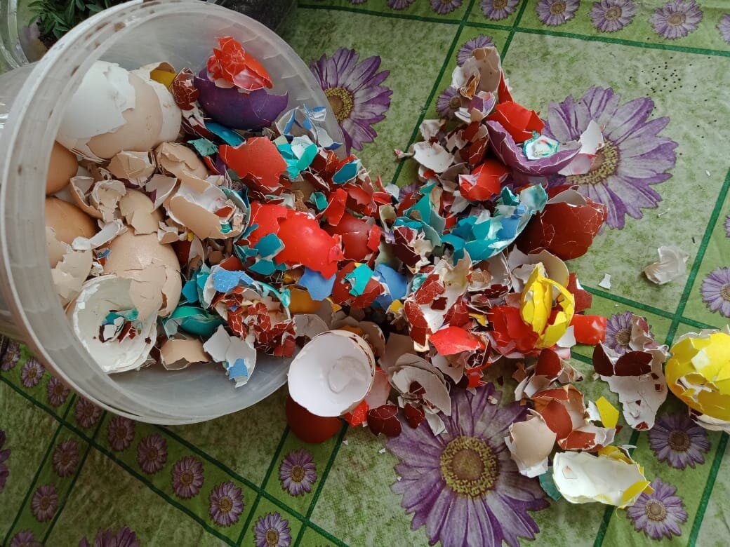 Окрашенные скорлупки тоже прекрасно подойдут.