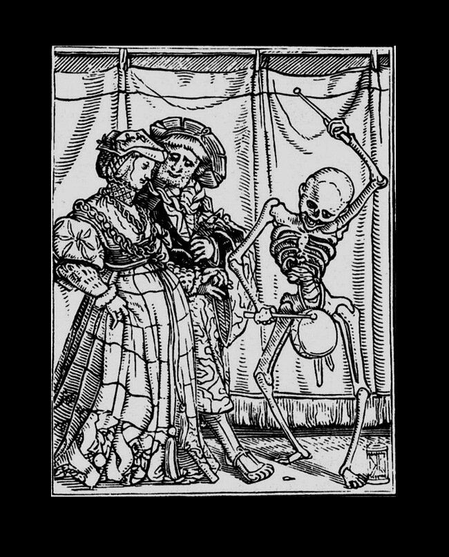 Одна из гравюр серии «Пляски смерти» Ганса Гольбейна мл., «Новобрачные и смерть»