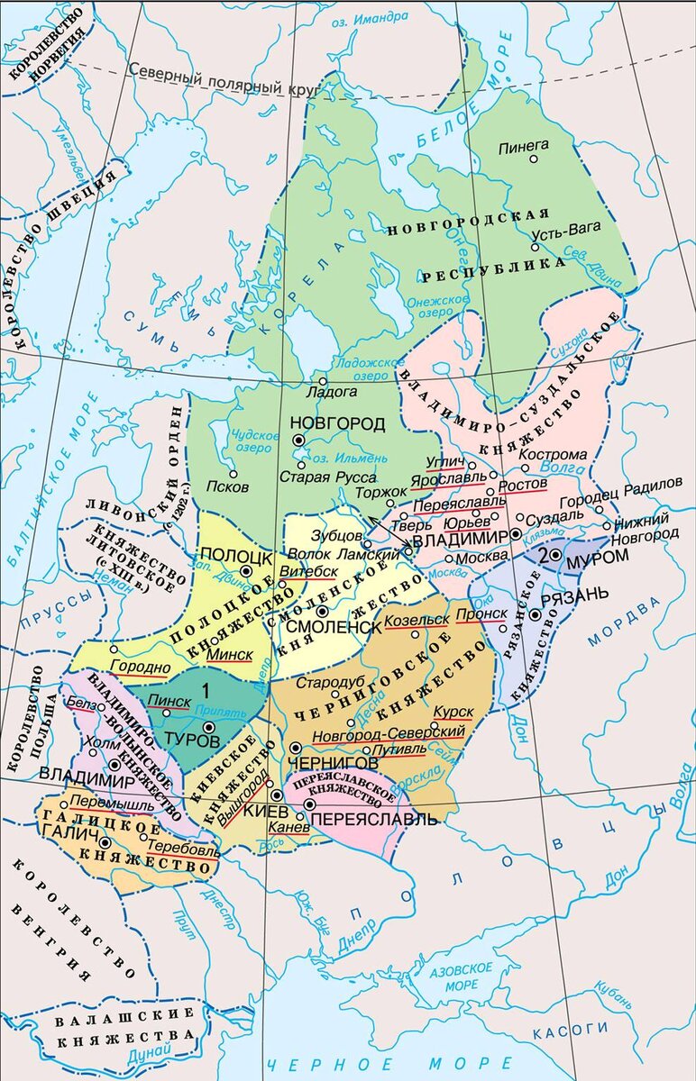 Карта киевского княжества в 12 веке