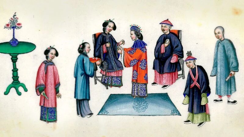 Свадьба династии Цин, во время которой невеста преподносит чай своей свекрови. (Wikimedia Commons)