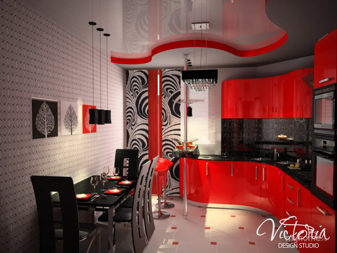 Красно-черные глянцевые кухни в Москве - фото, дизайн