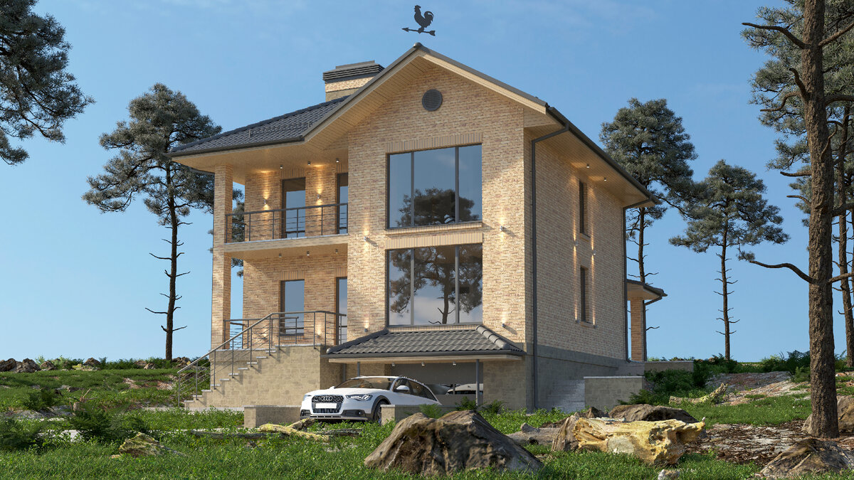 Основной вид при подъезде к дому