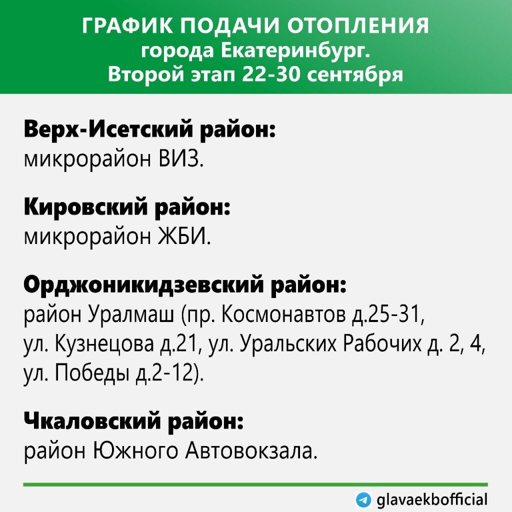 Отопительный сезон 2024 график подключения Мэр Екатеринбурга показал график подключения тепла по районам Новый День Дзен