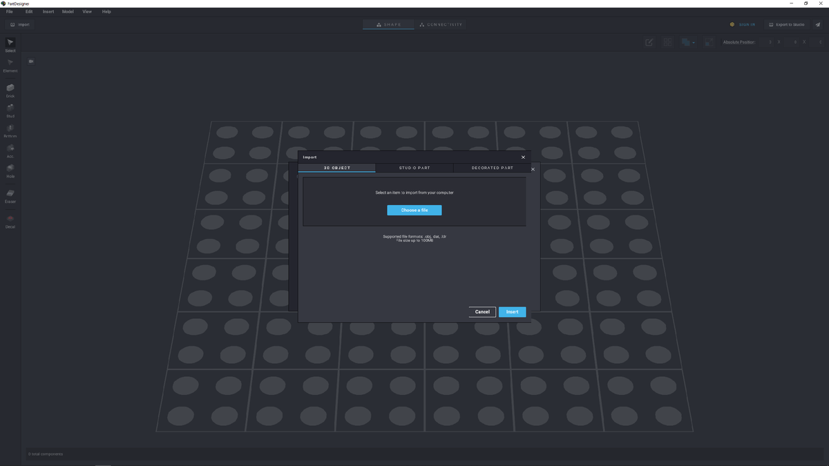 Выбираем вкладку 3D OBJECT, затем жмякаем Choose file.