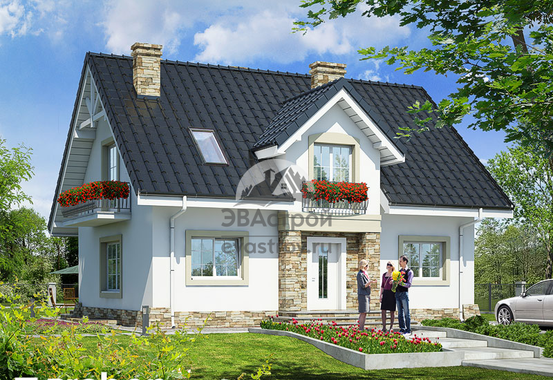 Проект дома 217 м2 с мансардой, террасой и балконом - 103-58