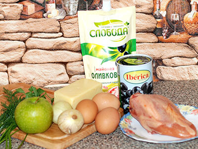 Ингредиенты для салата с куриной грудкой "Березка"