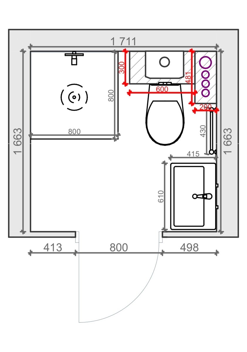 План совмещённого санузла