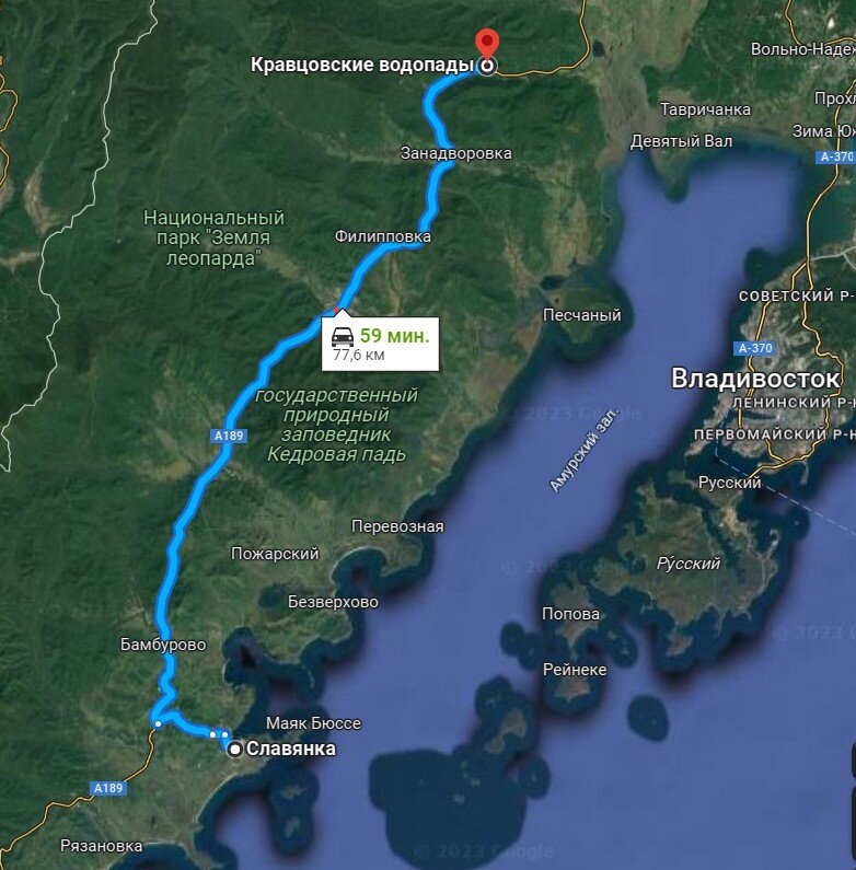 Схема проезда от Славянки до Кравцовских водопадов