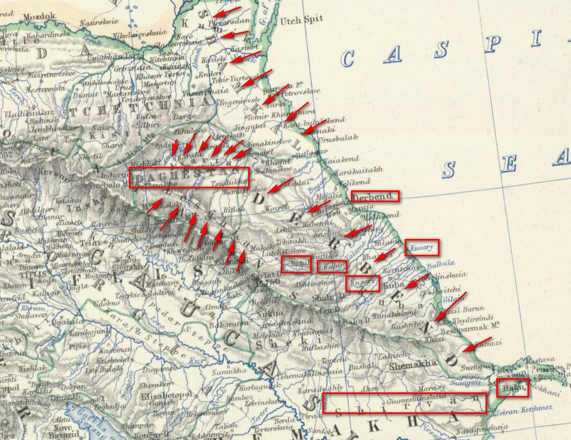 Карта лезгистана в 17 веке