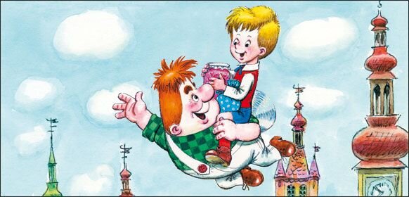Карлсон, летящий с Малышом, художник А.А.Савченко