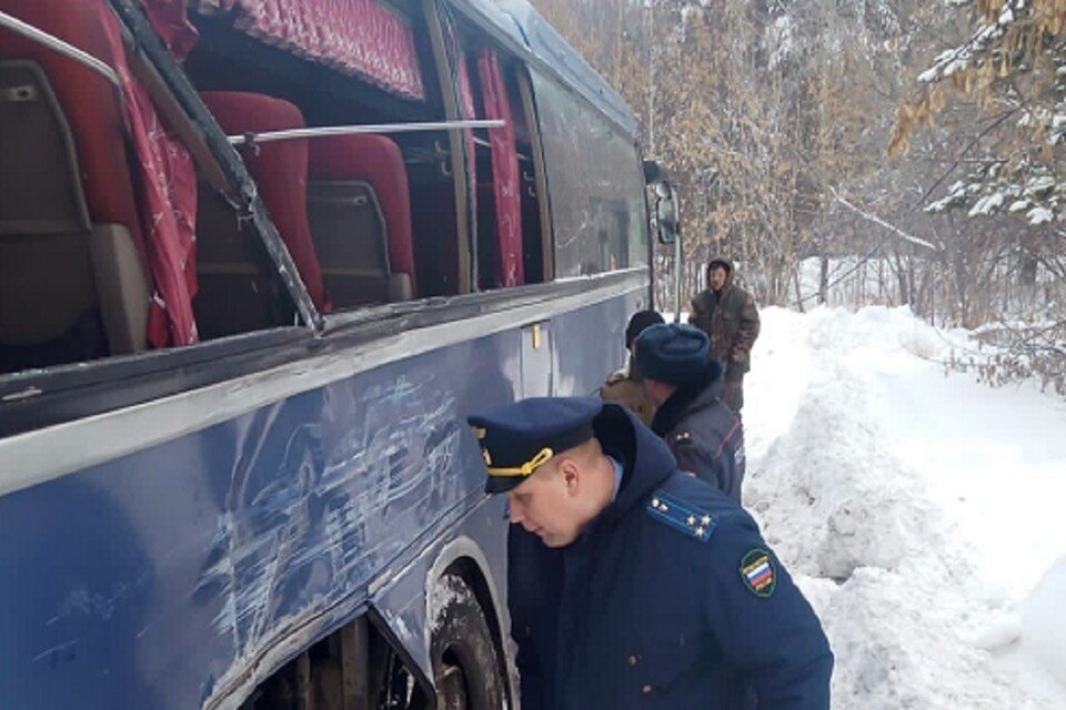     Двоих детей госпитализировали после столкновения автобуса с грузовиком на Чуйском тракте под Новосибирском. Фото: прокуратура НСО.
