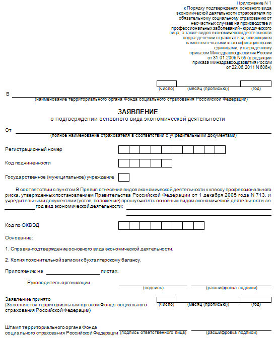 Заявление на подтверждение вида деятельности
