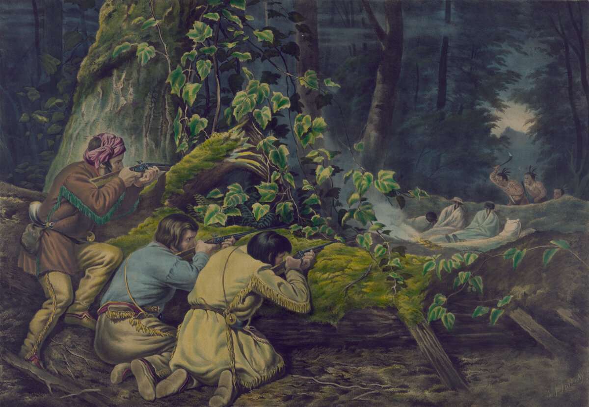 Жизнь Дикого Запада: хитрость охотников (литография, 1862)