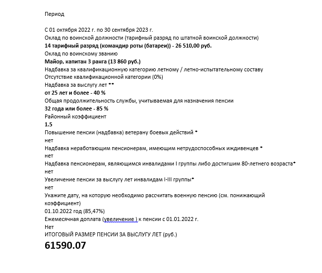 Калькулятор военной пенсии военнослужащего в 2024 году