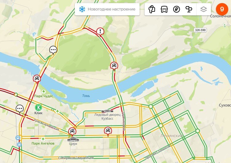 Пробки в кемерово сейчас карта