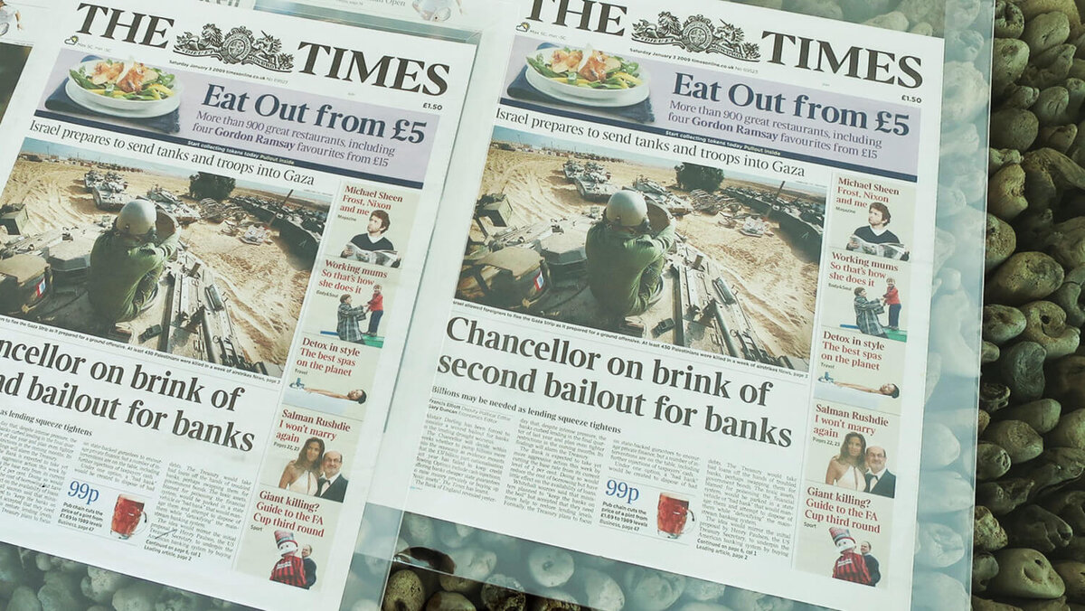    Статья в The Times, заголовок которой оказался в первом блоке Биткоина