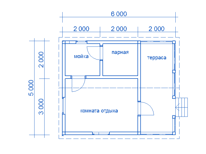 Проект бани 6 на 6 с верандой