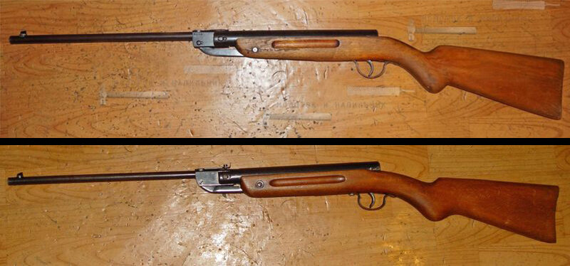 Сверху - ПСР, снизу - Diana. Отчетливо видно сходство винтовок
Источник: http://gnom256.narod.ru/obzori/izh_psr.html