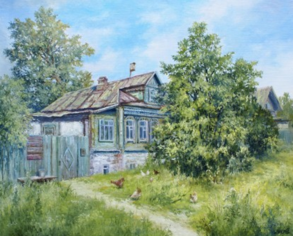 Фотография картины С. Дорофеева "Лето в деревне" (с сайта художника)