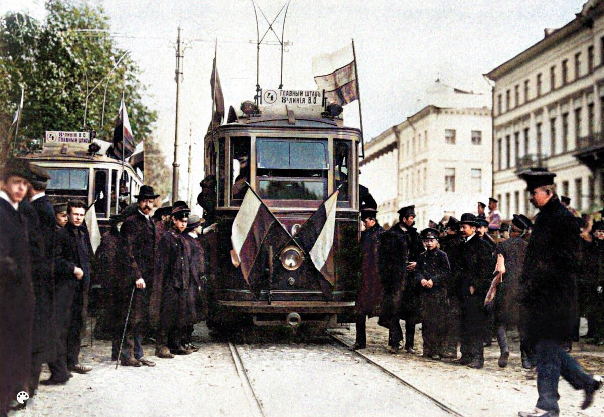 16 июля 1907. Торжественный запуск первого трамвая в Санкт-Петербурге.