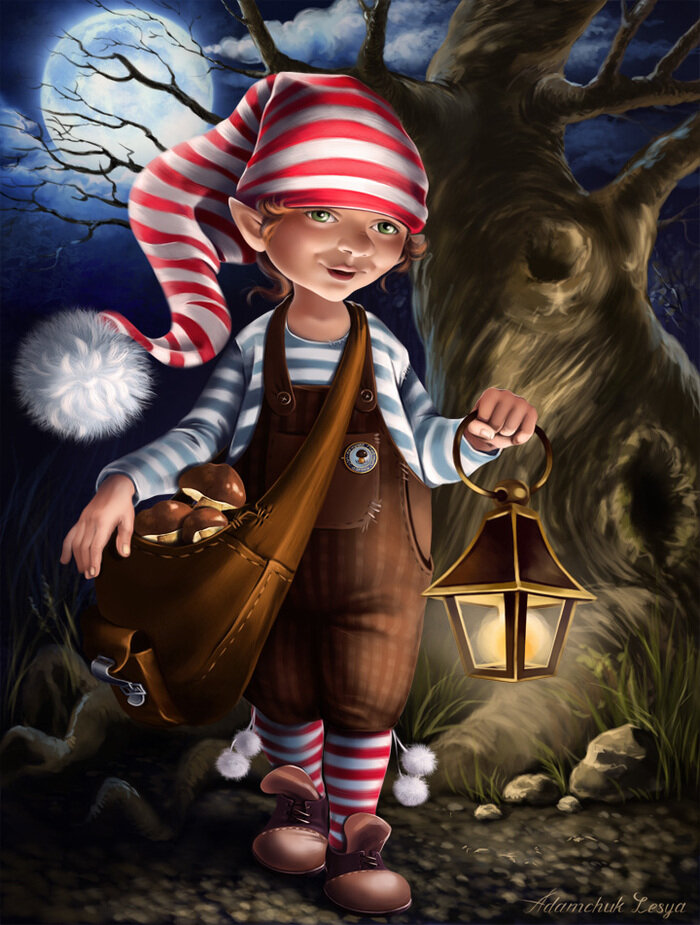 Гномик -грибник Леся Адамчук  https://illustrators.ru/illustrations/910984