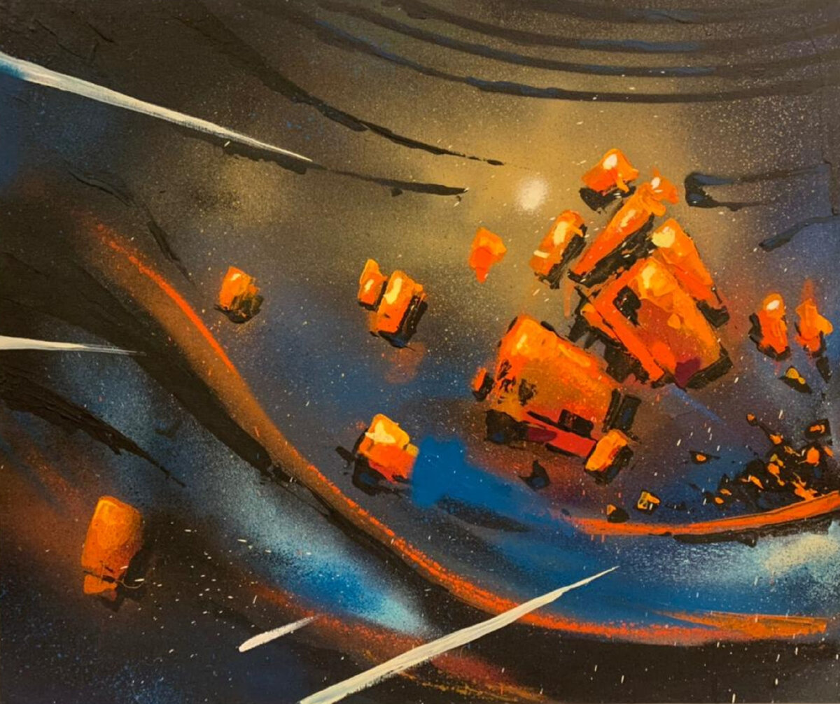 Тюменёв Виталий "Триптих, часть 1 Триптих Сопротивление. Начало" 50×60 с аэрозоль акрил на холсте - 20 000