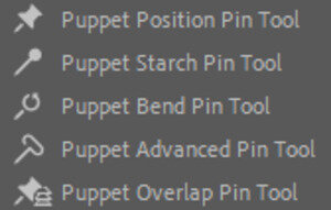 Развернутая панель инструмента Puppet tool