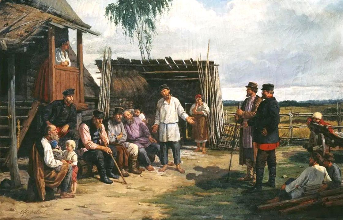 Ф.С. Журавлёв "Крестьянская сходка", 1870-е годы.