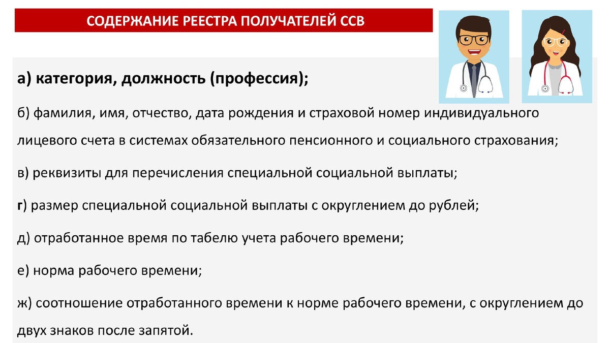 Содержание реестра на специальные социальные выплаты. Рисунок Панова А.В. 