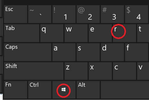Расположение комбинаций клавиш Win+R на клавиатуре.