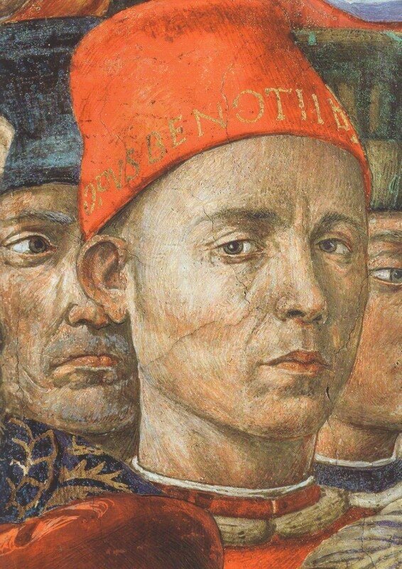 Автопортрет Беноццо Гоццоли в возрасте 39-40 лет на фреске "Шествие волхвов", палаццо Медичи-Рикарди