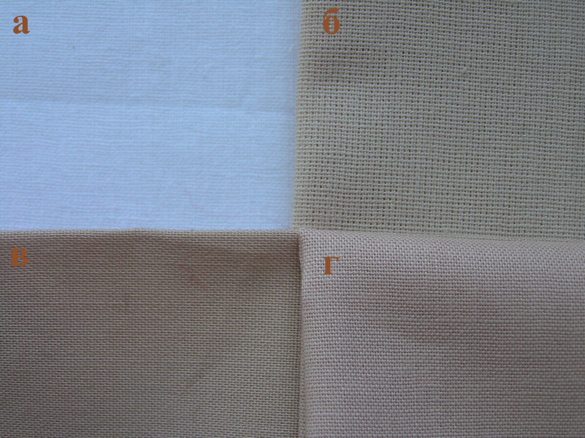 Плотность тканей: а - бязь ГОСТ, б - обычная бязь, в и г - корейский хлопок