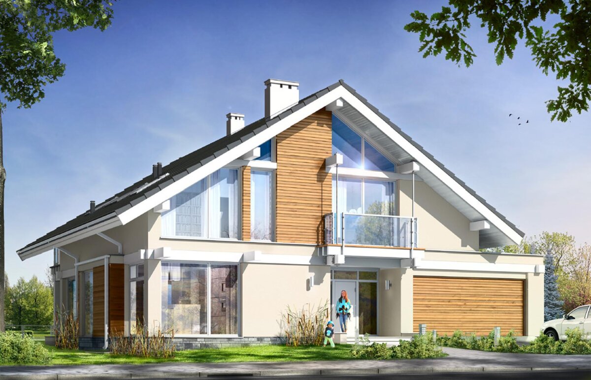 Дом из газобетона с окнами в пол