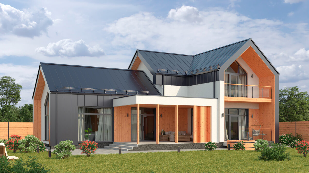 Бархаус с террасой и панорамными окнами