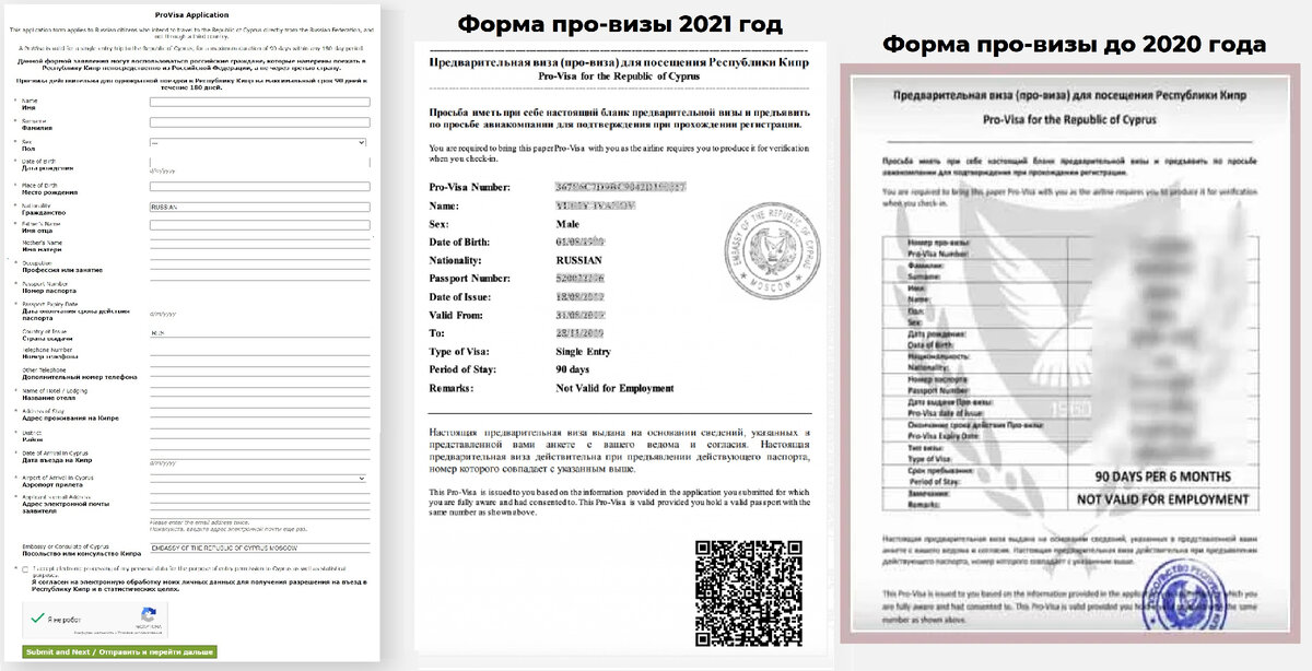 Заявление и бланк про-визы, предъявлявшийся на пограничном контроле по прилёту на Кипр