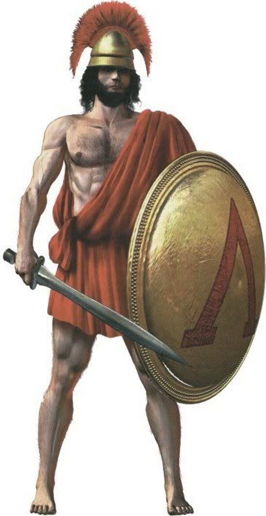 Спартанский воин. Ещё у него копье есть. Рисунок из открытых источников.
