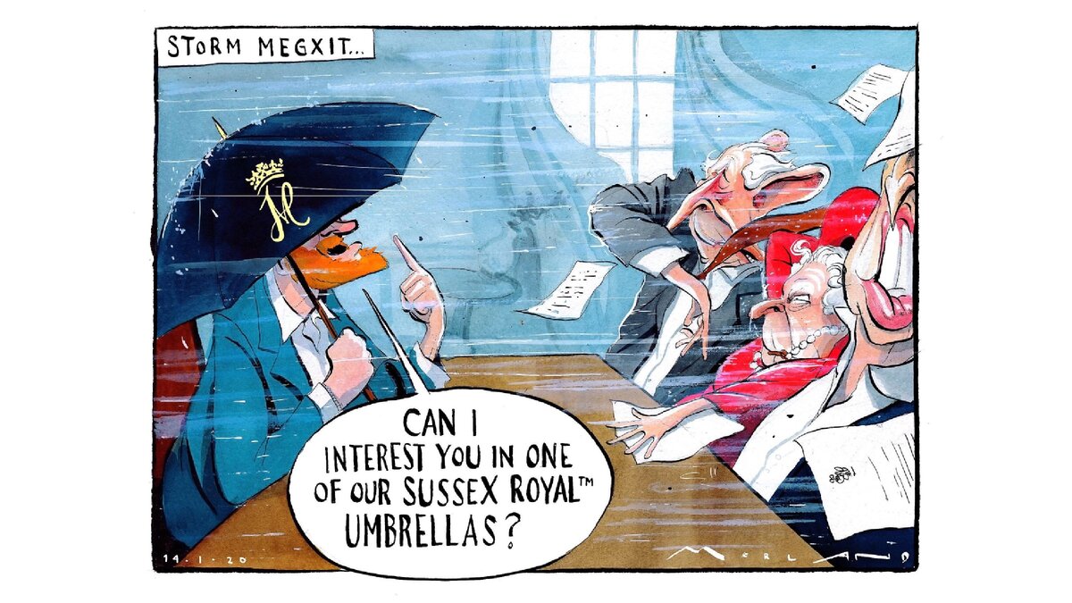 Принц Гарри во время шторма Мегзита спрашивает семью- могу ли я заинтересовать вас нашими зонтиками производства Sussex Royal?